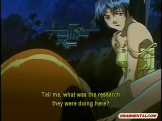 Bondage anime with muzzle gets electric shock