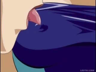 Lesbian hentai anime deity in swimsuit violated