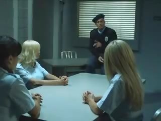 3 superb alluring stewardesses have fun with one penis