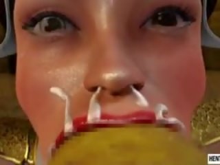 Chained 3d babe Sucks Monsters Hard Cocks