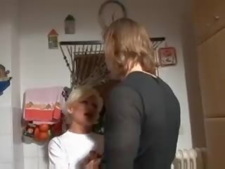 Grand blonde german granny banged in kitchen
