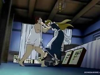 Хентай прислужница tittyfucked и получава vacuum на тя wetpussy