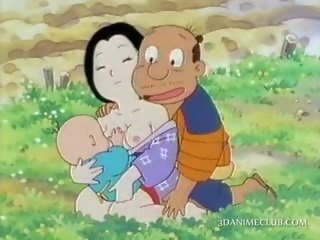 Middle-aged 헨타이 아시아의 엿 옥외 로 그녀의 원기 왕성한 동료