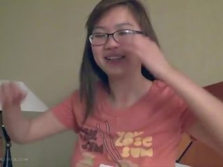 Beautiful busty asian mistress fngers in glasses