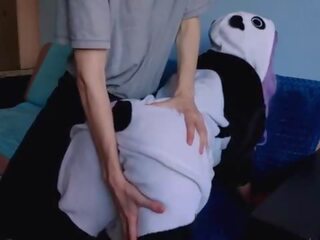 Beautiful mistress with purple hair is delighted with my penis